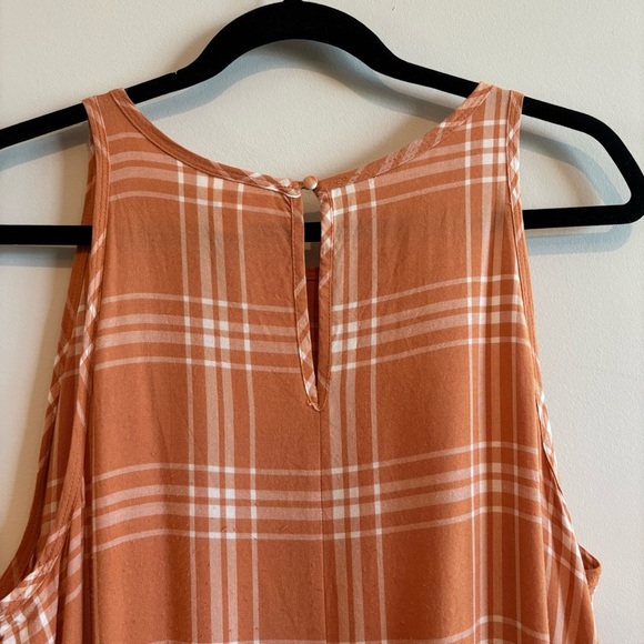 A.N.A. Orange Plaid High-Low Hem Dress Large Preppy Beach Flowy Lightweight - Picture 11 of 12